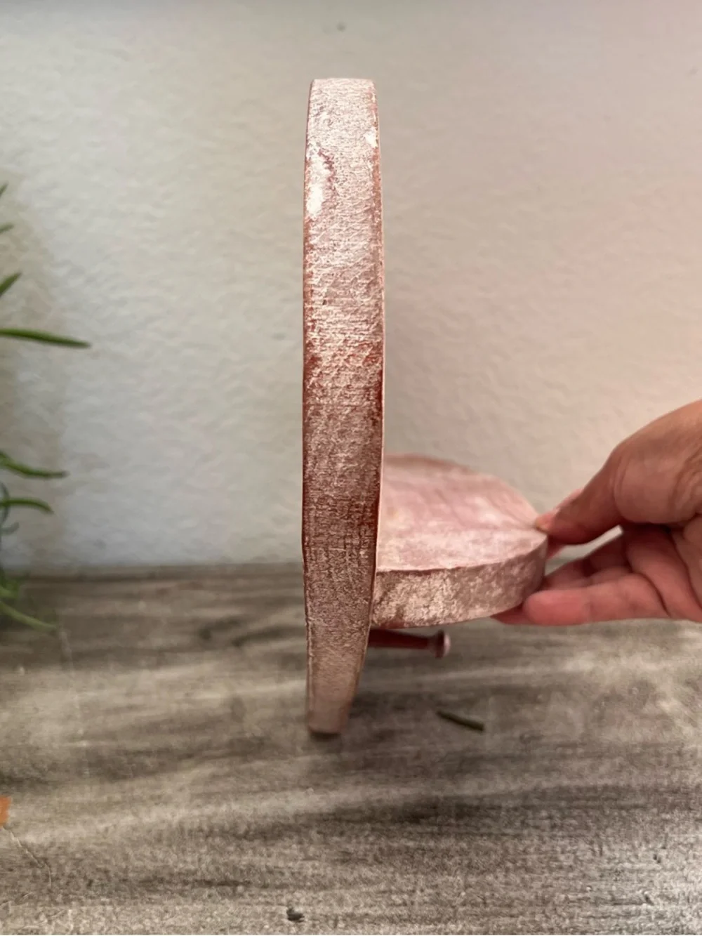Vintage Rustic Pink Wood Heart Shaped Farmhouse Wall Shelf w/3 Pegs 18